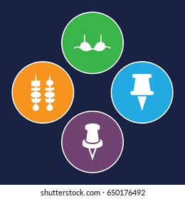 Solid icons set. set of 4 solid filled icons such as bra, pin