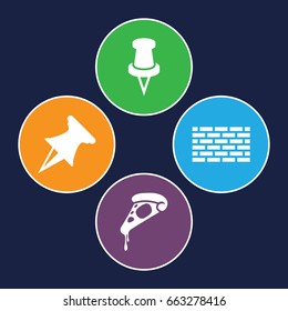 Solid icons set. set of 4 solid filled icons such as pizza, pin