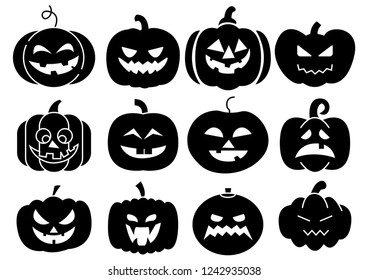 solid icons set of Halloween scary pumpkins,vector illustrations