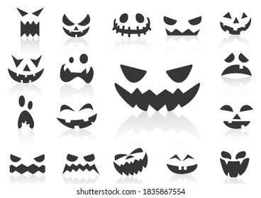 Solid Icons Set,Scary Halloween Pumpkin Faces And Shadow,vector Illustrations