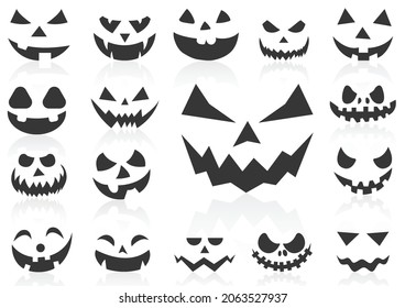 Solid icons set,Scary Halloween pumpkin faces and shadow,vector illustrations