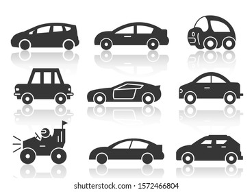 solid icons set,transportation,Black Car side view and shadow,vector illustrations