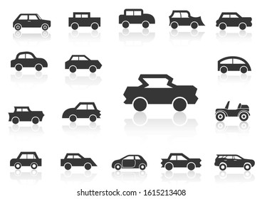 solid icons set,transportation,Black Car side view and shadow,vector illustrations