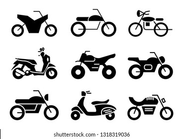 solid icons set,transportation,Motorcycle,vector illustrations