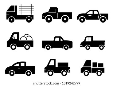 solid icons set,transportation,Pickup truck,vector illustrations