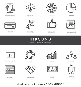 Solid inbound marketing vector icon set - social media, magnet
