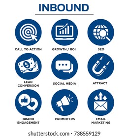 Solid Inbound Marketing Vector Icon Set - CTAs, Social Media, Magnet