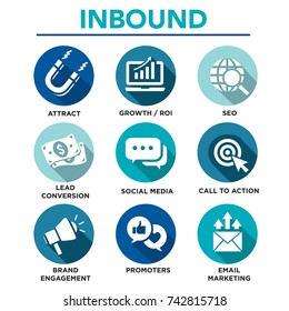 Solid inbound marketing vector icon set - CTAs, social media, magnet