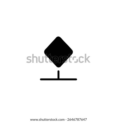 A solid keyframe diamond sitting on a horizontal line, representing a position keyframe in animation. Isolated on white.