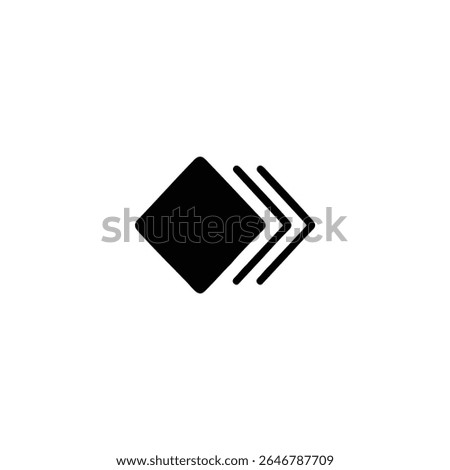 A solid keyframe icon with chevrons, symbolizing motion between keyframes or a sequence in animation. Isolated on white.