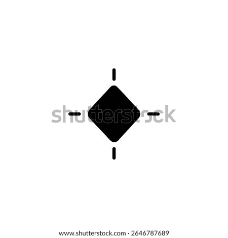 A solid keyframe icon with lines radiating from the center, symbolizing alignment to the center. Isolated on a white background.