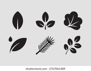 Solid leaves nature environment icons set featuring organic elements environmental harmony and green lifestyle concepts