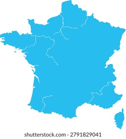 Solid light blue outline map of france lightblue
