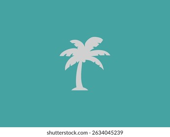 A solid light gray silhouette of a palm tree with a slender trunk and broad