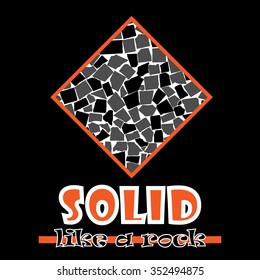 Solid like a rock. Abstract vector orange style flat logo print tiles design. Used for print on T-shirts, web, logo, icon, decor. Vector illustration
