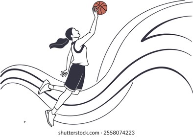 Solid line drawing of a basketball player. vector illustration.