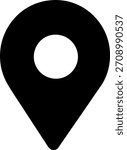 Solid location pin icon with circular center. Clean minimal vector navigation symbol.