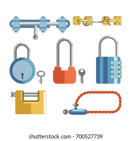 Solid locks and latches isolated cartoon illustrations set