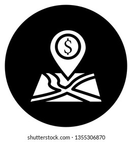 solid map icon and location of the bank office with white lines and black circles