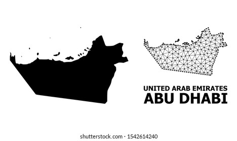 Solid and mesh vector map of Abu Dhabi Emirate. Linear carcass flat polygonal mesh in eps vector format, geographic templates for economics designs. Illustrations are isolated on a white background.