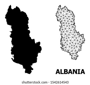 Solid and mesh vector map of Albania. Linear frame 2D triangular mesh in eps vector format, geographic models for economical illustrations. Illustrations are isolated on a white background.