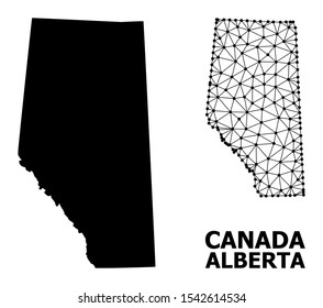 Solid and mesh vector map of Alberta Province. Wire carcass 2D polygonal mesh in vector format, geographic models for political posters. Illustrations are isolated on a white background.