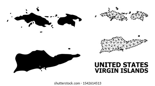 Solid and mesh vector map of American Virgin Islands. Linear frame flat triangular mesh in vector EPS format, geographic templates for political illustrations.