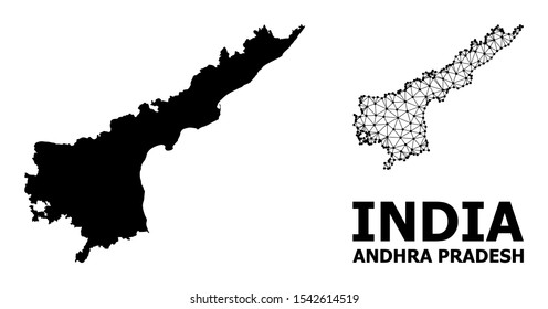 Solid and mesh vector map of Andhra Pradesh State. Wire carcass flat polygonal mesh in vector EPS format, geographic templates for political compositions.
