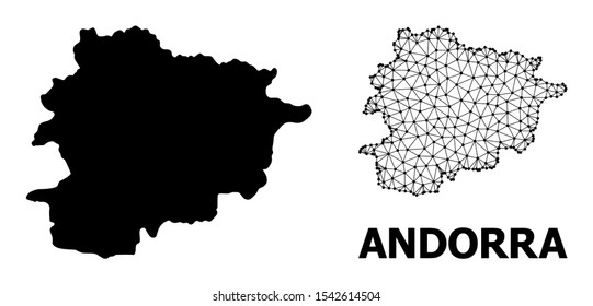 Solid and mesh vector map of Andorra. Wire carcass flat triangular mesh in eps vector format, geographic templates for patriotic compositions. Illustrations are isolated on a white background.
