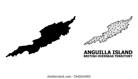 Solid and mesh vector map of Anguilla Island. Wire carcass flat triangular mesh in vector EPS format, geographic models for educational compositions. Illustrations are isolated on a white background.