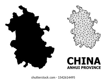Solid and mesh vector map of Anhui Province. Wire carcass 2D triangular network in vector EPS format, geographic templates for economical illustrations.
