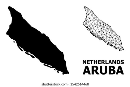 Solid and mesh vector map of Aruba Island. Wire carcass flat polygonal mesh in vector format, geographic models for patriotic illustrations. Illustrations are isolated on a white background.