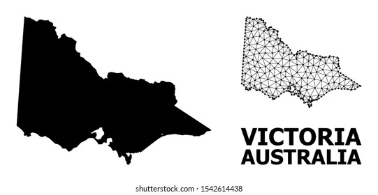 Solid and mesh vector map of Australian Victoria. Linear frame 2D triangular mesh in eps vector format, geographic models for political illustrations. Illustrations are isolated on a white background.