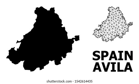 Solid and mesh vector map of Avila Province. Linear frame 2D triangular mesh in vector format, geographic templates for educational illustrations. Illustrations are isolated on a white background.