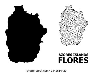 Solid and mesh vector map of Azores - Flores Island. Wire frame 2D polygonal mesh in eps vector format, geographic models for economics purposes. Illustrations are isolated on a white background.