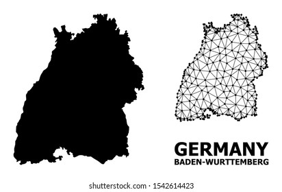 Solid and mesh vector map of Baden-Wurttemberg State. Linear carcass flat triangular mesh in eps vector format, geographic templates for economical compositions.