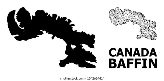 Solid and mesh vector map of Baffin Island. Wire frame flat polygonal mesh in vector format, geographic models for political illustrations. Illustrations are isolated on a white background.