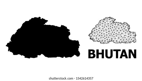 Solid and mesh vector map of Bhutan. Wire carcass 2D triangular mesh in eps vector format, geographic templates for patriotic illustrations. Illustrations are isolated on a white background.