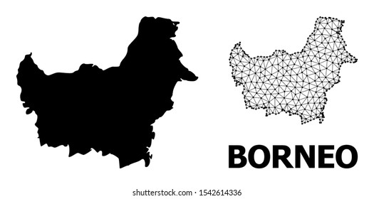 Solid and mesh vector map of Borneo Island. Wire frame flat polygonal mesh in vector format, geographic models for patriotic purposes. Illustrations are isolated on a white background.