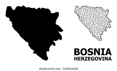 Solid and mesh vector map of Bosnia and Herzegovina. Linear frame 2D triangular mesh in eps vector format, geographic models for economical illustrations.