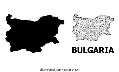 Solid and mesh vector map of Bulgaria. Wire frame 2D polygonal mesh in vector format, geographic models for economical illustrations. Illustrations are isolated on a white background.