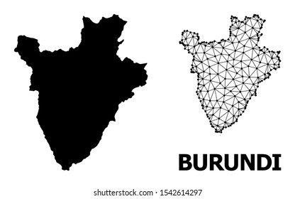 Solid and mesh vector map of Burundi. Wire frame flat triangular mesh in eps vector format, geographic templates for educational illustrations. Illustrations are isolated on a white background.
