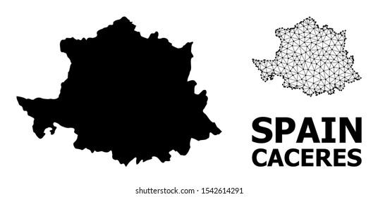 Solid and mesh vector map of Caceres Province. Linear frame flat triangular mesh in vector EPS format, geographic templates for economics purposes. Illustrations are isolated on a white background.