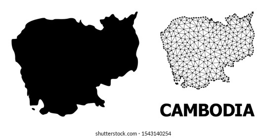 Solid and mesh vector map of Cambodia. Wire frame flat polygonal network in vector format, geographic models for political illustrations. Illustrations are isolated on a white background.