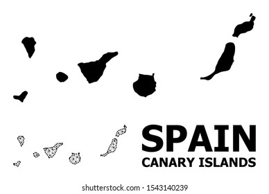 Solid and mesh vector map of Canary Islands. Wire frame flat triangular mesh in eps vector format, geographic models for economics illustrations. Illustrations are isolated on a white background.