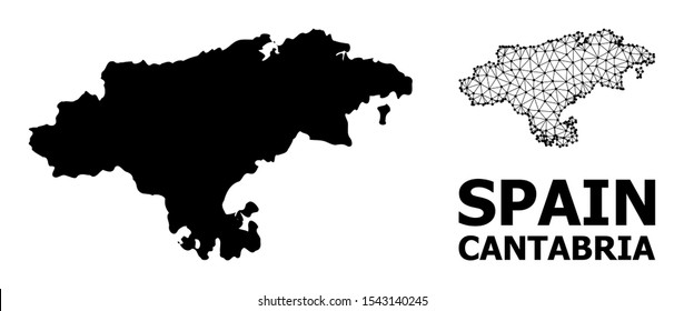 Solid and mesh vector map of Cantabria Province. Linear frame 2D triangular mesh in eps vector format, geographic templates for patriotic illustrations.