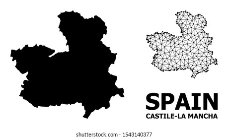 Solid and mesh vector map of Castile-La Mancha Province. Linear carcass 2D triangular mesh in vector EPS format, geographic templates for economics illustrations.