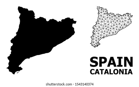 Solid and mesh vector map of Catalonia. Linear carcass flat triangular mesh in eps vector format, geographic templates for political illustrations. Illustrations are isolated on a white background.