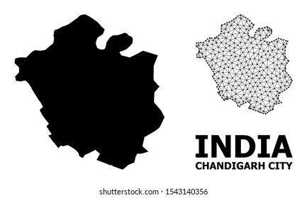 Solid and mesh vector map of Chandigarh City. Wire carcass flat polygonal mesh in vector format, geographic models for economical illustrations. Illustrations are isolated on a white background.
