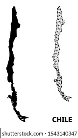 Solid and mesh vector map of Chile. Wire carcass 2D triangular mesh in eps vector format, geographic templates for educational illustrations. Illustrations are isolated on a white background.